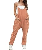 Picture of OUFEIYA Womens Casual Sleeveless Adjustable Strap Loose Solid Jumpsuits Baggy Stretchy Long Pant Romper Overalls with Pockets(XX-Large,Brown)