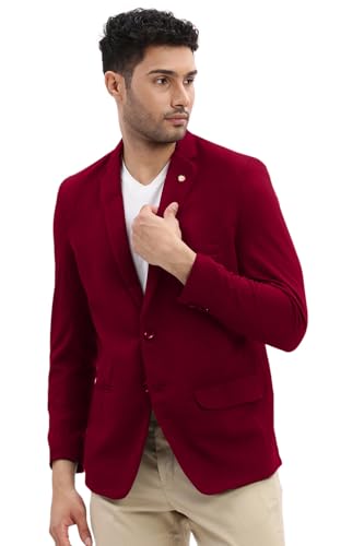 Image of SHOWOFFFF Men Solid Single Breasted Casual Blazer | Notched Lapel Full Sleeves Cotton Blazer for Mens | Slim Fit Regular Length Blazer for Men's