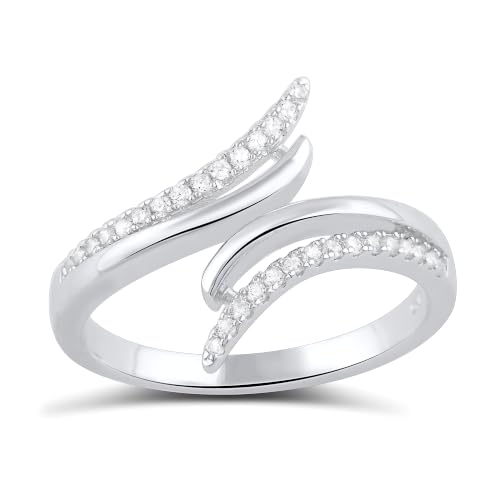 SILVERCLOSEOUT Rhodium Plated Sterling Silver Cubiz Zirconia Wrap Around Open Twist Bypass Ring - Size 4, for Women, Comfort Fit, Stackable, Daily Wear, Hypoallergenic, Nickel Free