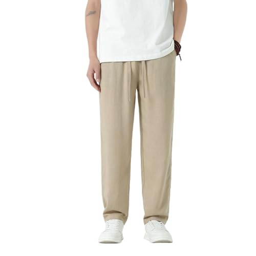 Pantalon homme été coupe droite et style chinois en tissu fluide uni