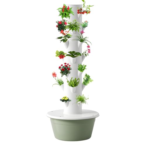 20/28 Holes Hydroponic Growing System Kit, Hydroponic Garden Tower with Pump System, 5/7 Layers Indoor Vertical Hydroponic Garden Tower for Herbs, Fruits and Vegetables (0.3㎡ Footprint) White