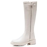 [XYJP] 厚底 ロング ブーツ レディース ブーツ 秋 冬 通勤 通学 ブーツ 暖かい カジュアル 大きいサイズ シャーリングブーツ 23.0cm 歩きやすい 履きやすい 美脚 ベージュ ファスナー ブーツ