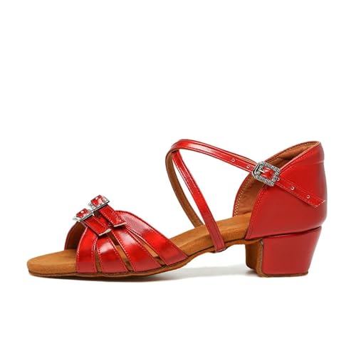 TRRYUIP Zapatos Baile Latino Mujer Zapatos de Baile Latino for Mujer, niñas y niños, Zapatos salón Tango, Zapatillas Suaves for, Coloridas, Rojas, 3 cm(Red 3cm,27 (18.5cm))