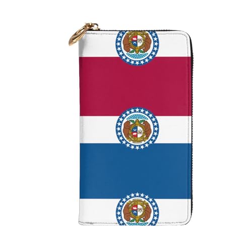 Missouri State Flag printing Women's leather long handheld wallet large capacity credit card zipper bag2