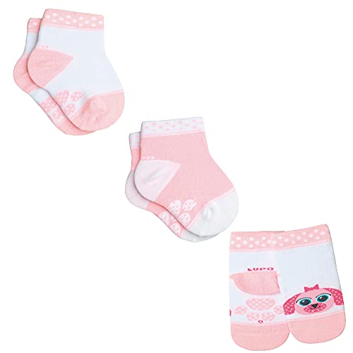 Kit 3 Pares Meia, Lupo, Bebê-Meninas, Branca/Branca/Rosa, 16 a 19