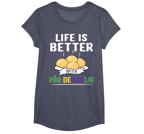 Pao de Queijo Flour Pan Lovers Brazilian Food Pao De Queijo T-Shirt, Girls, Heather Blue, Small