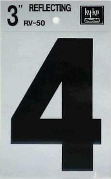 Hy-Ko 3 in. Reflective Black Vinyl Number 4 Self-Adhesive 1 pc.