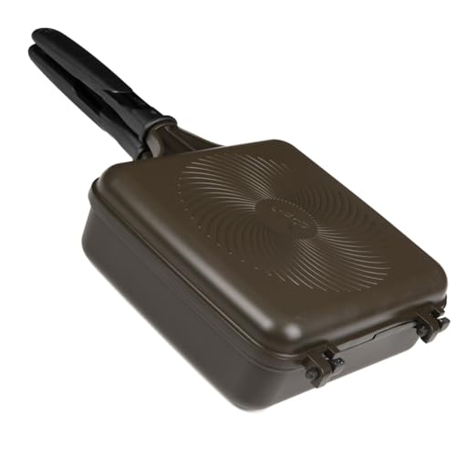 FOX Cookware CCW043 Multi-Pfanne, tief, für Karpfenangeln, Aluminium-Pfanne, antihaftbeschichtet, Marmor-Kochfläche, aufklappbar, 198 mm x 185 mm x 69,5 mm, Neopren-Hülle, für Gasherde