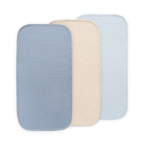 Image of mushie Water Repellent Changing Pad Liners | Cotton (Blue Combo) | 3 Pack, Water repellent, Machine washable, Fits in diaper bag