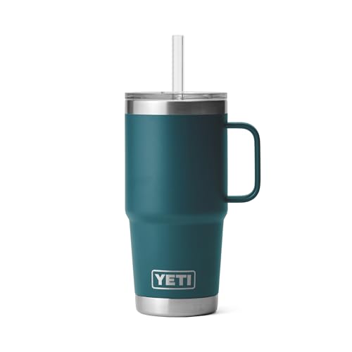 Image of YETI Rambler 25 oz Tumbler with Handle and Straw Lid, Travel Mug Water Tumbler, Vacuum Insulated Cup with Handle, Stainless Steel, Agave Teal