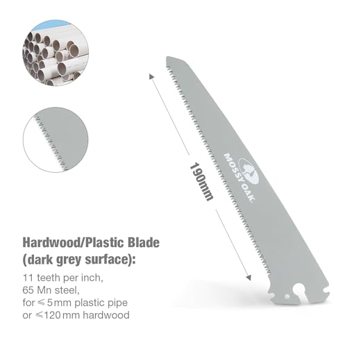 Mossy Oak 6-tlg. Sägeblatt Set, Ersatzklingen für Mossy Oak 3 in 1 Handsäge, 190mm Sägeblätter Set Scharfe Klingen für Klappsäge, für Garten,Glas, Fliesen, Holz, Metall, Kunststoff