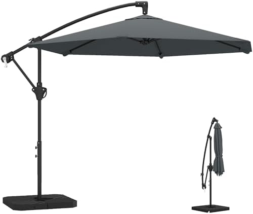 Outsunny Parasol déporté 3 m avec pied en croix et dalles lestage...