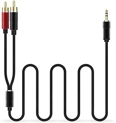RCA to 3.5mm AUX Cable(6.6 Feet), Nylon Braided 3.5mm Male to RCA 2-Male Headphone Jack Adapter Y Splitter Stereo Audio Cord Compatible with Smartphones, MP3, Tablets, Speakers, HDTV (6.6FT/2M)