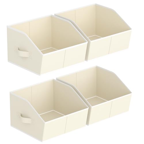 Image of Homsorout Storage Bins for Shelves - Small Trapezoid Closet Shelf Organizer, Fabric Organization Bins with Handles, Storage Baskets for Clothes, Towel, Purse, 4 Pack, Beige