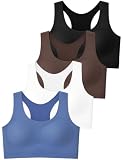 JOCMIC 4 Packs Girls Sports Bra Kids Racerback Training Bras with Sewn in Pads for Tween Black Brown Navy White 10-12 Years