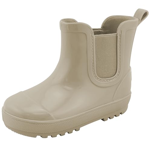 BEARPAW Toddler and Kids' Chelsea Rain Boots, Waterproof Rubber Rainboot, Girls/Boys Light Water Shoes for Muddy Park/Hiking - Taupe Gloss, Size 5T