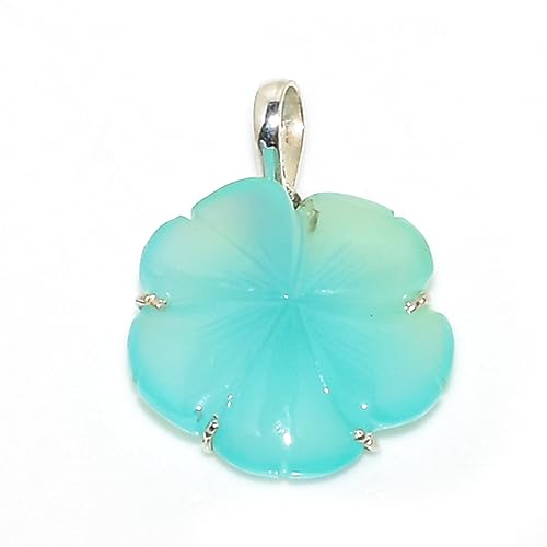Pendentif turquoise calcédoine sculpture fleur en argent 925 femme