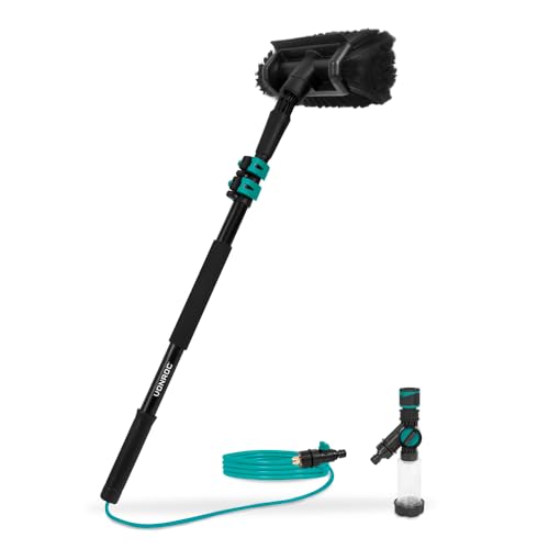 VONROC Kit pulizia pannelli fotovoltaici, 1,80m Spazzola telescopica, Include spazzola multiuso, tubo flessibile e dispenser di sapone
