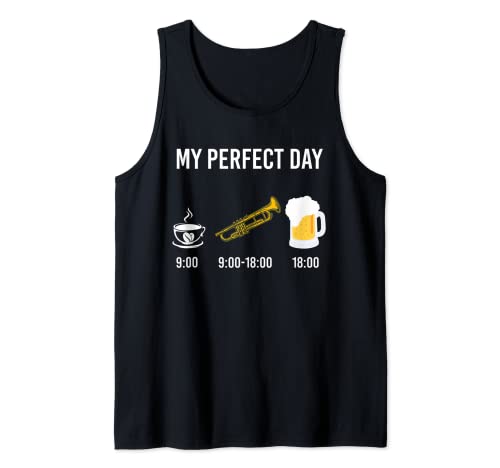 My perfect day trumpet coffee beer trumpet player musician Camiseta sin Mangas