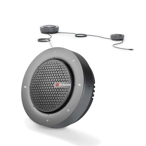 Conference Speakerphone, Daisy Chain up to 9 Speakerphones for 50 People, USB & Bluetooth Speaker with 4 Mics AI Noise Cancellation 360° Voice Pickup for Zoom,Teams,Conference Call Large Meeting Room