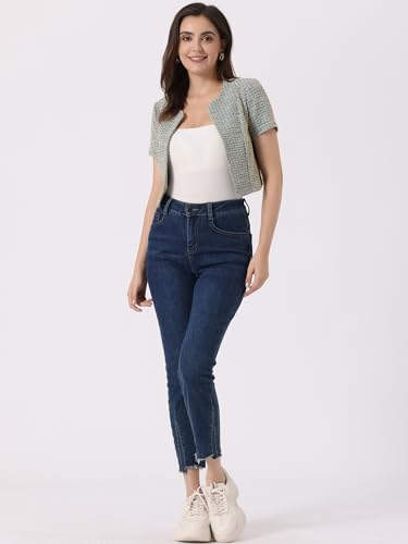 Image of Allegra K Tweed Cardigan for Women Vintage Open Front Short Sleeve Crop Outwear