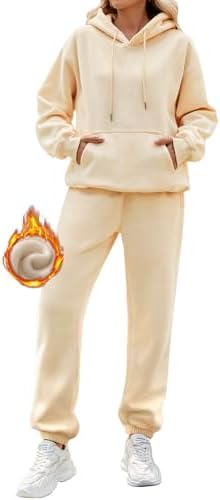 Yuson Girl Damen Jogginganzug Fleece Hausanzug Zweiteiler Outfit, 2 Teilig Jogger Trainingsanzug mit Hoodie und Jogginghose, Baumwolle Freizeitanzug Tracksuit Warm Sportkleidung Se