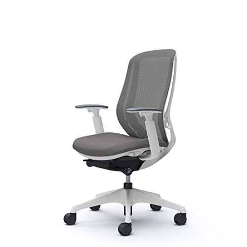オカムラ オフィスチェア 完成品 組立不要 シルフィー ハイバック 背メッシュ アジャストアーム ホワイト樹脂脚 ホワイトフレーム ミディアムグレー