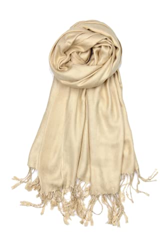 Achillea Large Soft Silky Pashmina Shawl Wrap Scarf In Solid Colors (Champagne) #TOP1