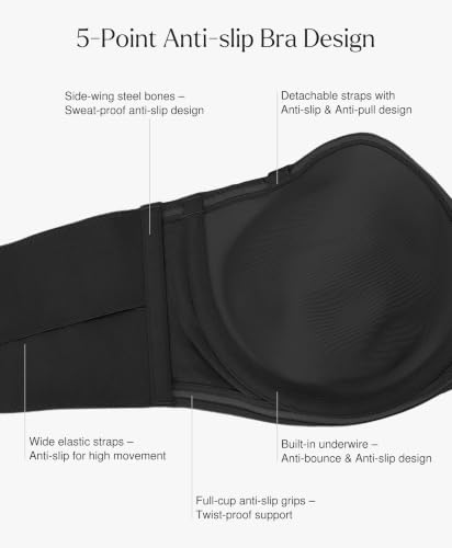 Image of Popilush Strapless Bras for Women Bandeau Unlined Bra No Padding Underwire