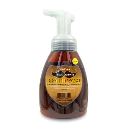 Well's MEGA GROWTH Beard Wash (Original Scent) | 8 fl.oz. | Naturally Derived | Paraben-free | For Men’s Beard Care | Cleansing, Exfoliating & Hydrating