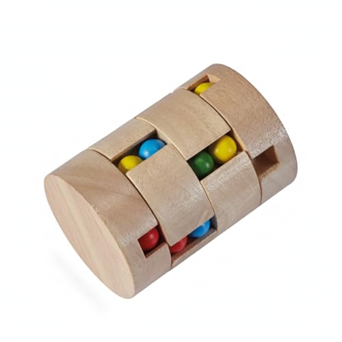 EUROtops Knobelzylinder aus Holz – Geduldspiel für Erwachsene und Kinder, Holzpuzzle mit bunten Kugeln, Denkspiel und Logiktrainer