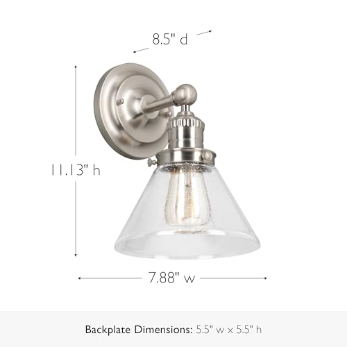 Image of Design House Augustin Wall Sconce, 1-Light, Seeded Glass Warm Glow, Dimmable, Up /Down Glow, Easy Installation, E26 Socket, Satin Nickel, 7.9 in L x 8.5 in D x 11.1 in H, 589028-SN