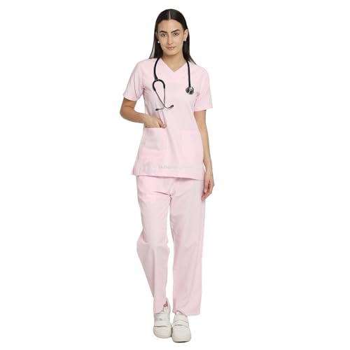 Image of IS IndoSurgicals Faux Wrap Scrub Suits for Doctors Women OT Dress (XL, Light Pink)