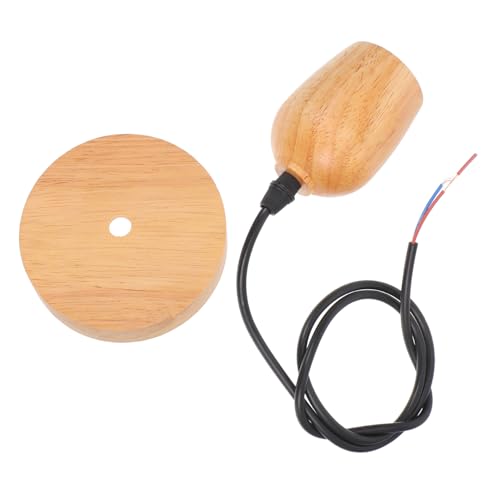Lámpara redonda vintage con casquillo de madera y suspensión regulable
