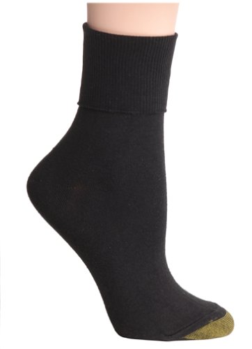 Gold Toe Women's Turn-Cuff Sock, Pack of Three, Black, 9-11 (Shoe Size 6-9)