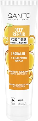 SANTE Naturkosmetik Deep Repair Conditioner Squalan + 3-Fach Protein Komplex, vegane und feuchtigkeitsspendende Pflegespülung für geschmeidiges Haar, Pflege für trockenes, strapaziertes Haar, 150 ml