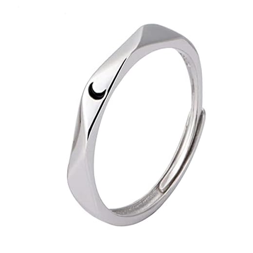 Anel de Tamanho Ajustável Uma Unidade Único Prateado Lua Namorados Presente Dia dos Namorados