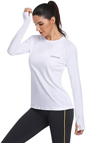 HISKYWIN Women's UPF 50+ Sun Protection Long Sleeve Shirts Outdoor Hiking Fishing Tops HF103- White-M