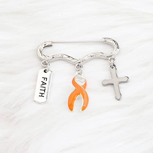 Image of Orange Awareness Ribbon Charm Pin Gift Leukemia Awareness Jewelry Leukemia Warrior Gift