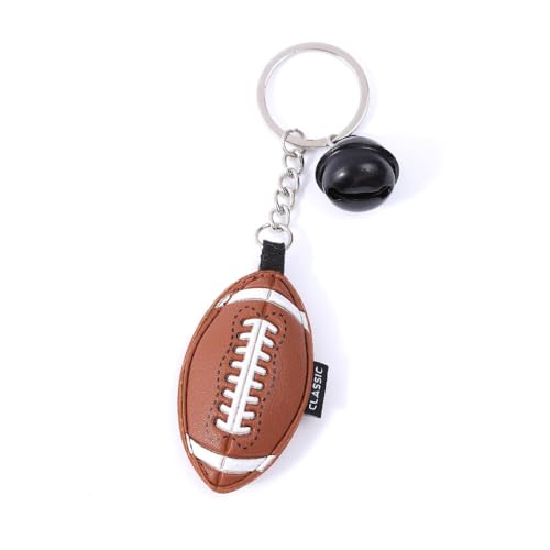QRH Football Leather Keychain with Bell Cute Leather Football Keyring Bag Charm Game Day Sport Ball Accessories Decorations