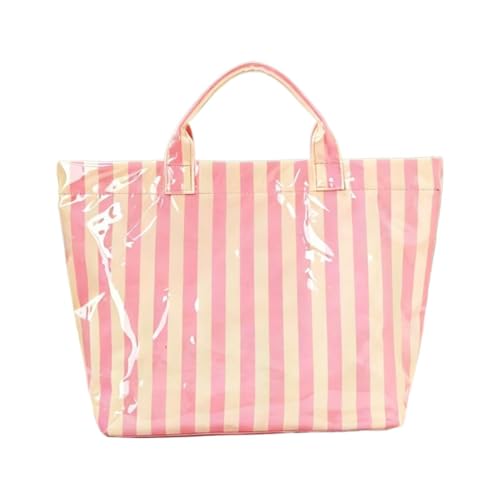 Generisch Bolso a rayas, brillante, impermeable, bolso grande, de transporte - para camping, universidad técnica, gimnasio, senderismo, oficina, picnic, piscina y escuela, Beige Rosa, Siehe