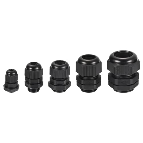 QUARKZMAN Lot de 20 Kits de Presse-Étoupe pour Câble 1/4 3/8 1/2 3/4 1 Connecteurs de Câble Réglables Étanches Connecteur de Conduit en Nylon Raccord de Conduit Électrique Noir