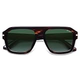 SOJOS Retro Oversized Square Polarized Sunglasses for Women Men, Vintage Aviators Shades SJ2384, Dark Brown Pattern/Green