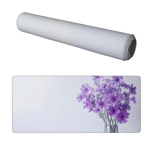 Image of Purple Flowers Background Extended Gaming Mouse Pad, with Stitched Edges Large Mouse Pad Desk Protector, Rubber Base Mousepad Keyboard Mouses Mat for Work Game Office Home- 32 inch X 12 inch Inch