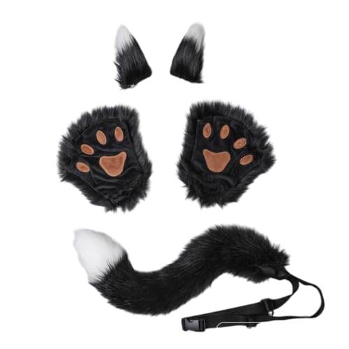 Vayliro Juego de disfraz de gato para mujer, diseño de huellas de animales, guantes para Halloween, colas de gato, guantes para Halloween, cosplay, carnaval, juego de rol, accesorios para disfraz