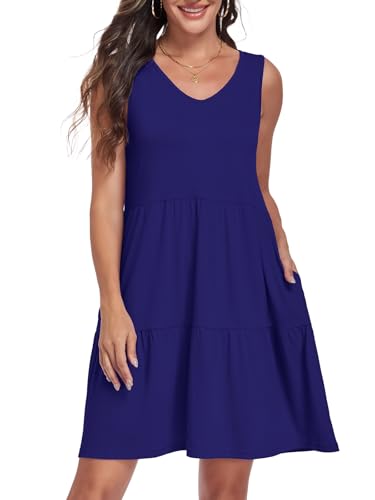 Image of Sundresses for Women Summer Sleeveless Tiered Swing V Neck Tank Dress