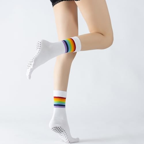 Verdancy Yoga Pilates Toe Socks with Grips for Women Non Slip Cushioned Crew Socks Mid Calf Socks for Barre Ballet2