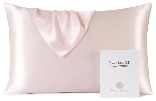 Vespersilk 100% Mulberry Silk Pillowcase for hair and skin, Real Premium 19 Momme, Grade 6A Silk on Both Sides, with Hidden Zipper, 1pc (Standard 50x75cm, Pink)