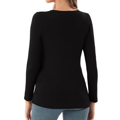 Bearsland Women’s Nursing Shirt Long Sleeve Round Neck Breastfeeding Top, Black & Light Gray & Army Green, M