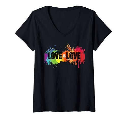 Donna Love is Love Shirt,Rainbow Splatter LGBT Pride Tee,Gay Pride Maglietta con Collo a V